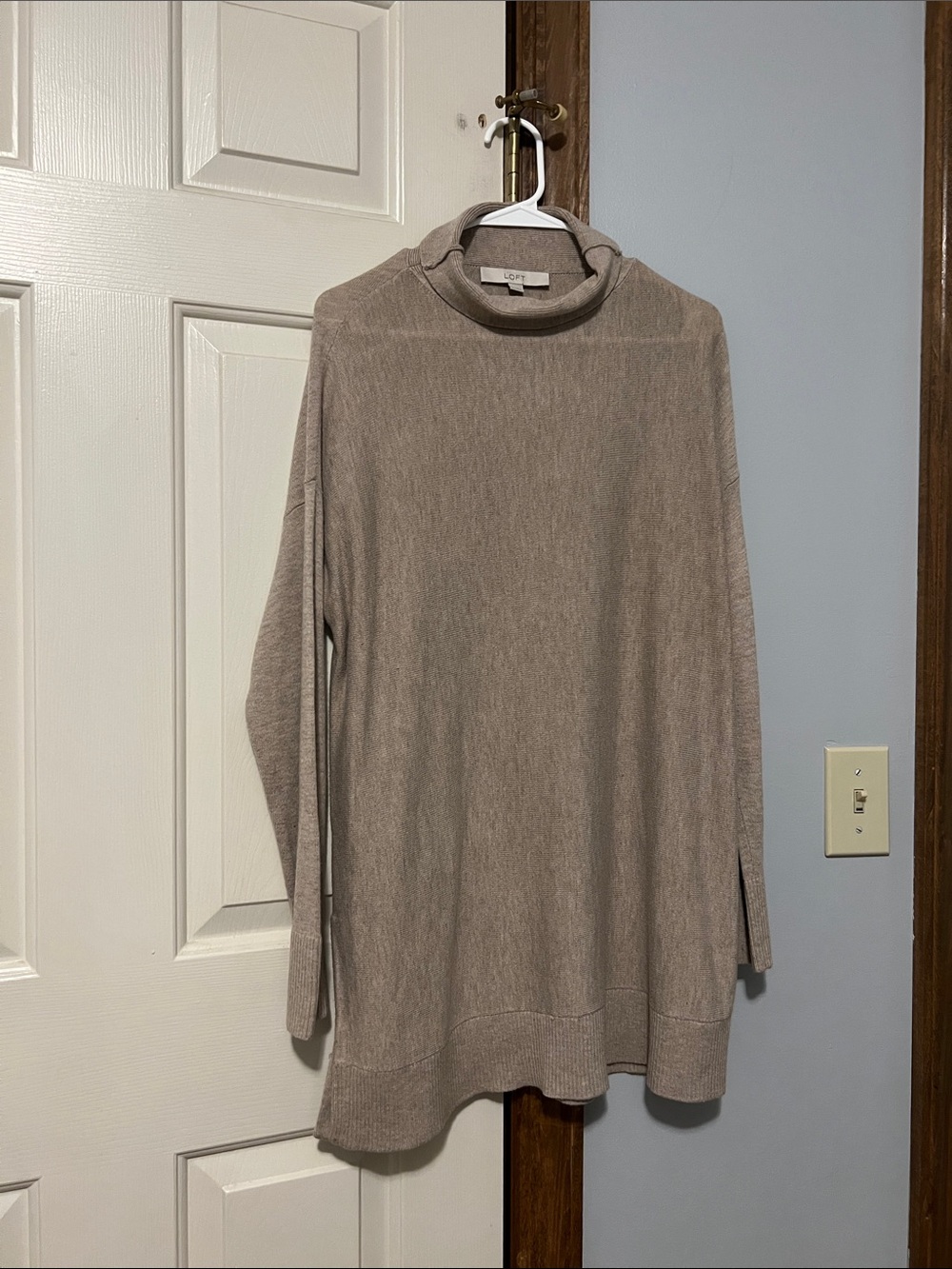 LOFT Taupe Ribbed Turtleneck Sweater